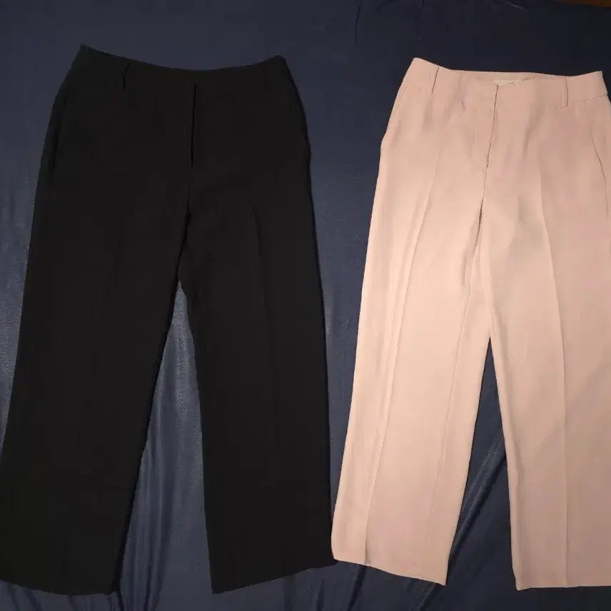 [BUNJANG] LIST Women's Basic Slacks Pants Set (Black & Pink-Beige), Size 55/S / 여자 55/S 2벌 리스트  여성 기본 슬랙스 정장바지 팬츠