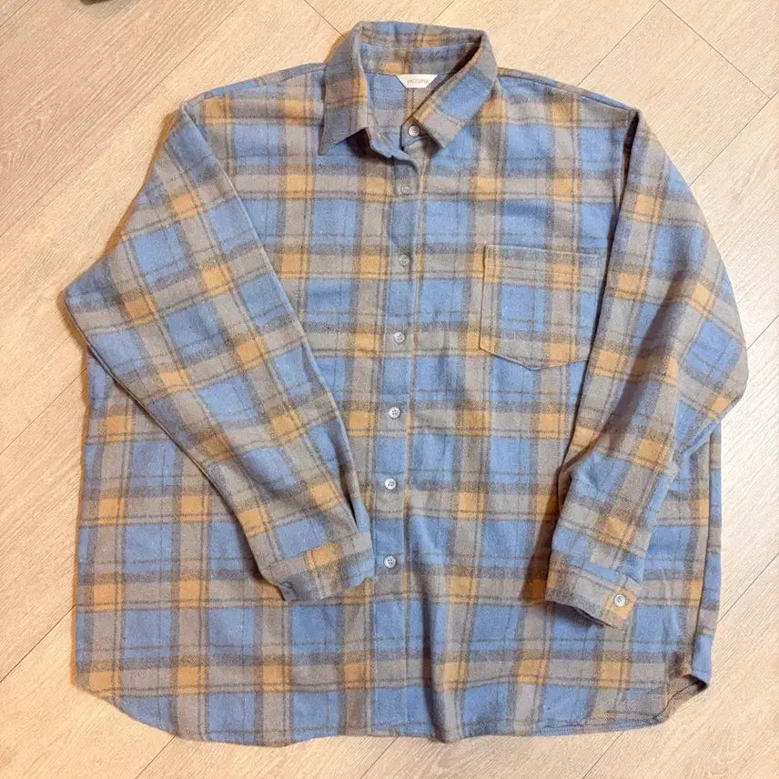 [BUNJANG] Check Pattern Oversized Winter Shirt Blue/Beige Size 110 / 체크 남방 블루/베이지 오버핏 겨울남방110