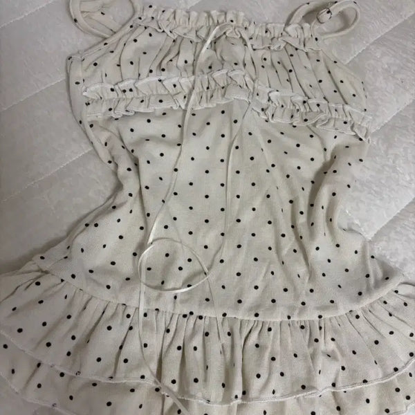 [BUNJANG] Polka Dot Cami Top with Frill Detail / 땡땡이 나시