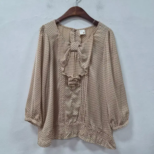 [BUNJANG] A.R.W Polka Dot Ribbon Blouse Beige / a.r.w 땡땡이 리본 블라우스 베이지