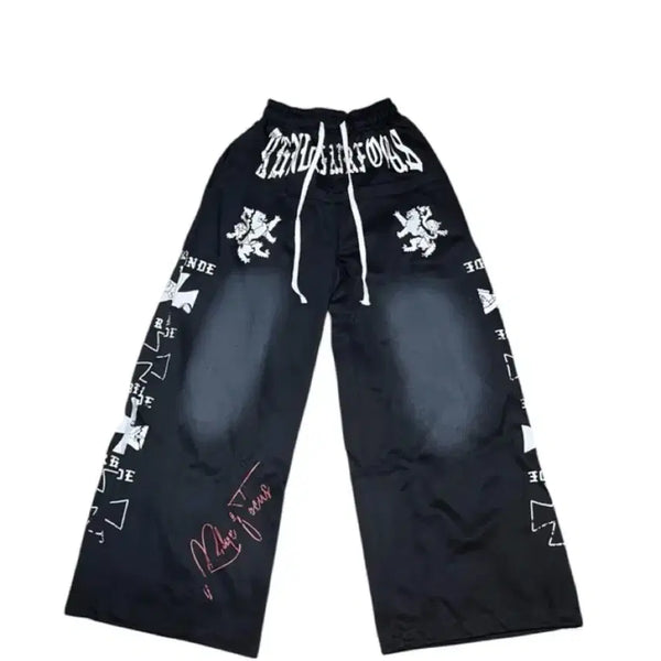 [BUNJANG] Black Training Sweatpants (Free Size) / 블랙 츄리닝 스웻 팬츠 free