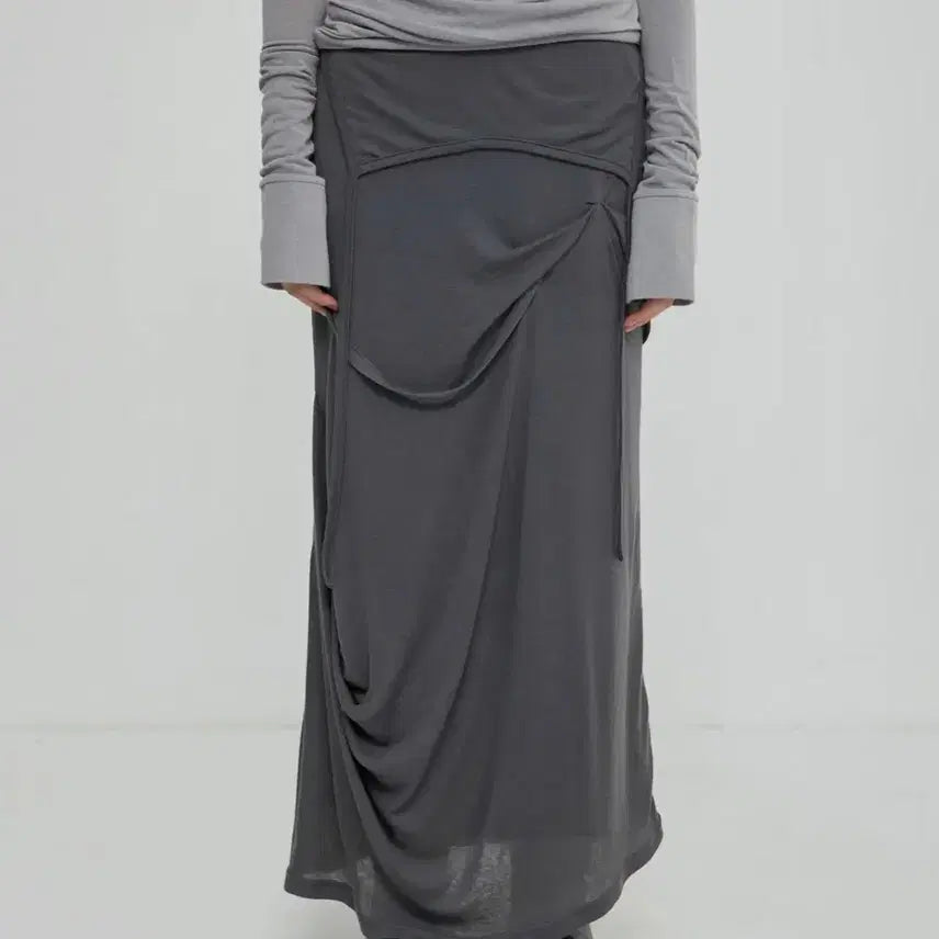 [BUNJANG] Flare Up Drape Long Skirt Dark Gray / 플레어업 드레이프 롱스커트 다크그레이