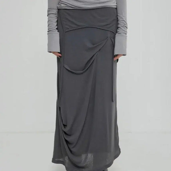 [BUNJANG] Flare Up Drape Long Skirt Dark Gray / 플레어업 드레이프 롱스커트 다크그레이