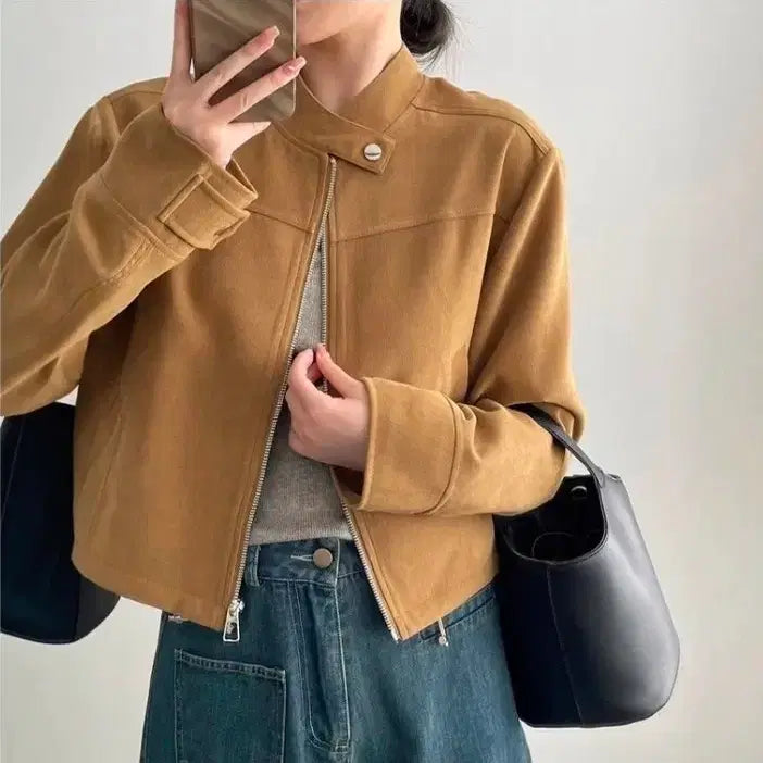 [BUNJANG] Modern Collarless Short Jacket with Elastic Hem / 모던 노카라 숏자켓 밴딩