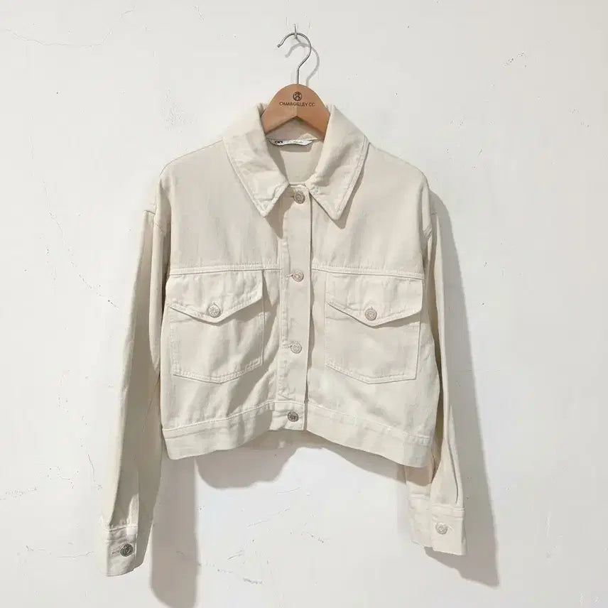 [BUNJANG] ZARA Ivory Cropped Denim Jacket - Size S / 자라 아이보리 크롭 데님 자켓 S