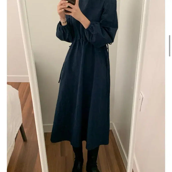 [BUNJANG] Real Coco Slush String Puff Long Dress - Long Sleeve Version / [리얼코코] 슬러쉬 스트링 퍼프 롱원피스 긴팔ver
