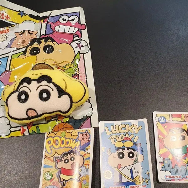 [BUNJANG] Pompompurin & Shin-chan "Kring" Plush Keychain + Card Set / 폼폼푸린 짱구 인형 키링+카드 새상품