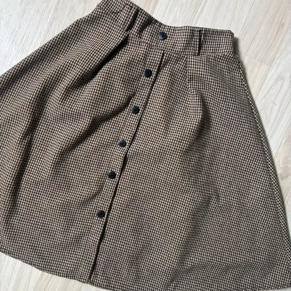 [BUNJANG] Check Pattern Midi Skirt - Brown / 체크무늬 스커트 브라운