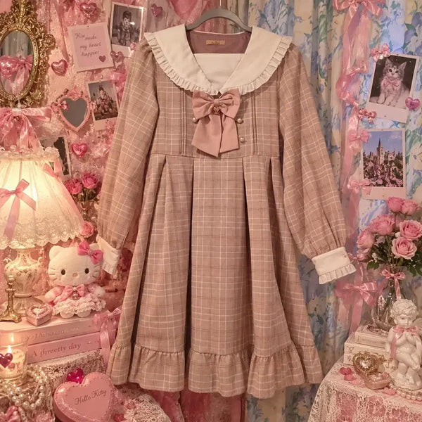 [BUNJANG] Amavel Beige Check Ribbon Dress / Amavel 아마벨 베이지 체크 리본 원피스(국내 유일 매물)