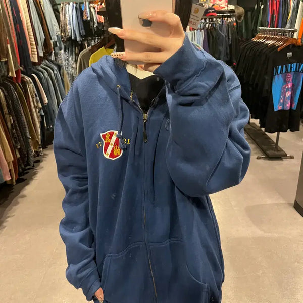 [BUNJANG] Disney Crest Patch Navy Hooded Zip-up / (037) 디즈니 크레스트 패치 네이비 후드집업
