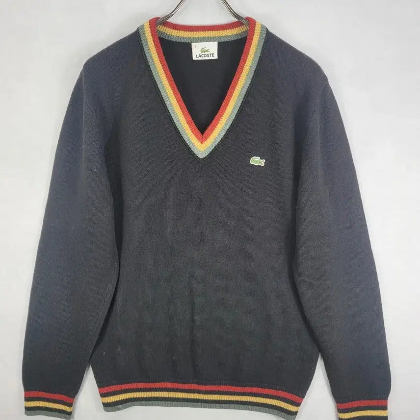 [BUNJANG] Lacoste Black V-Neck Knit Sweater / 라코스테 블랙 V넥 니트