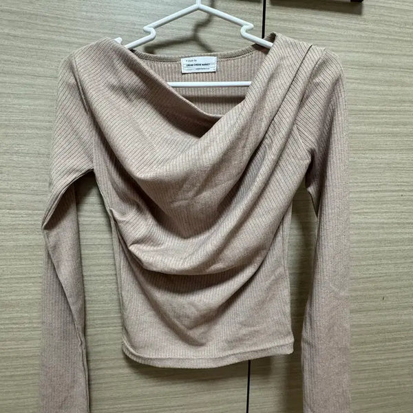 [BUNJANG] Draping Shirring Top Beige/Grey / 드레이핑 셔링 탑 베이지/그레이