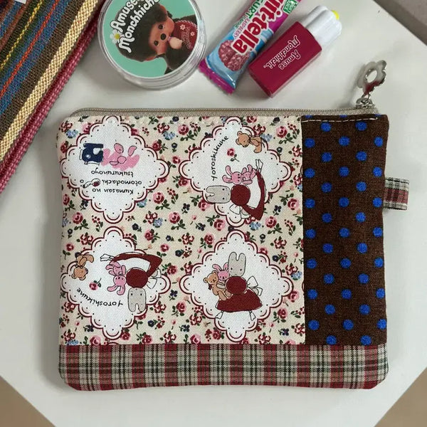 [BUNJANG] Handmade Marron Cream Check Pouch / 핸드메이드 마론크림 체크 파우치