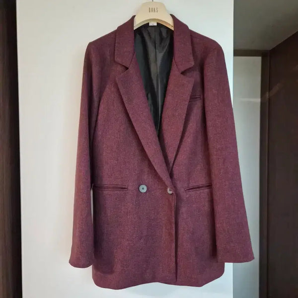 [BUNJANG] Burgundy Double-Button Jacket (Size 44-55) / 버건디 더블 버튼 자켓 (44-55)