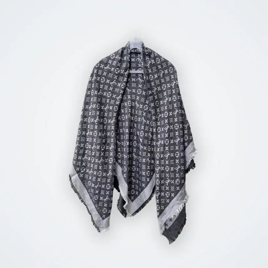 [BUNJANG] Louis Vuitton Monogram Scarf Gray Silk Wool Blend / [Free] 루이비통 모노그램 스카프 그레이