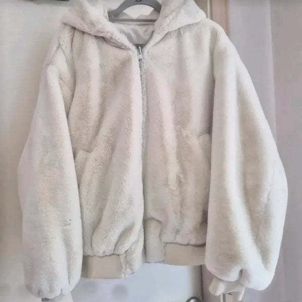 [BUNJANG] Zara Hooded Fur Jacket Reversible Ivory / 자라 후드 퍼 자켓 양면 아이보리