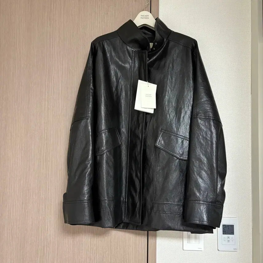[BUNJANG] Facade Pattern High Neck Leather Jacket Black S Size / 파사드패턴 하이넥 레더 재킷 블랙 S사이즈 새상품