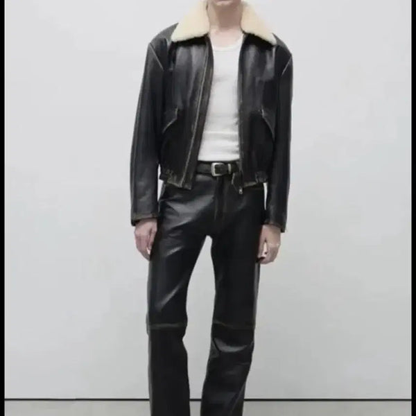 [BUNJANG] SAVAGE Shearling Collar Leather Jacket (L Size) / SAVAGE 시어링 카라 레더 자켓 L 사이즈