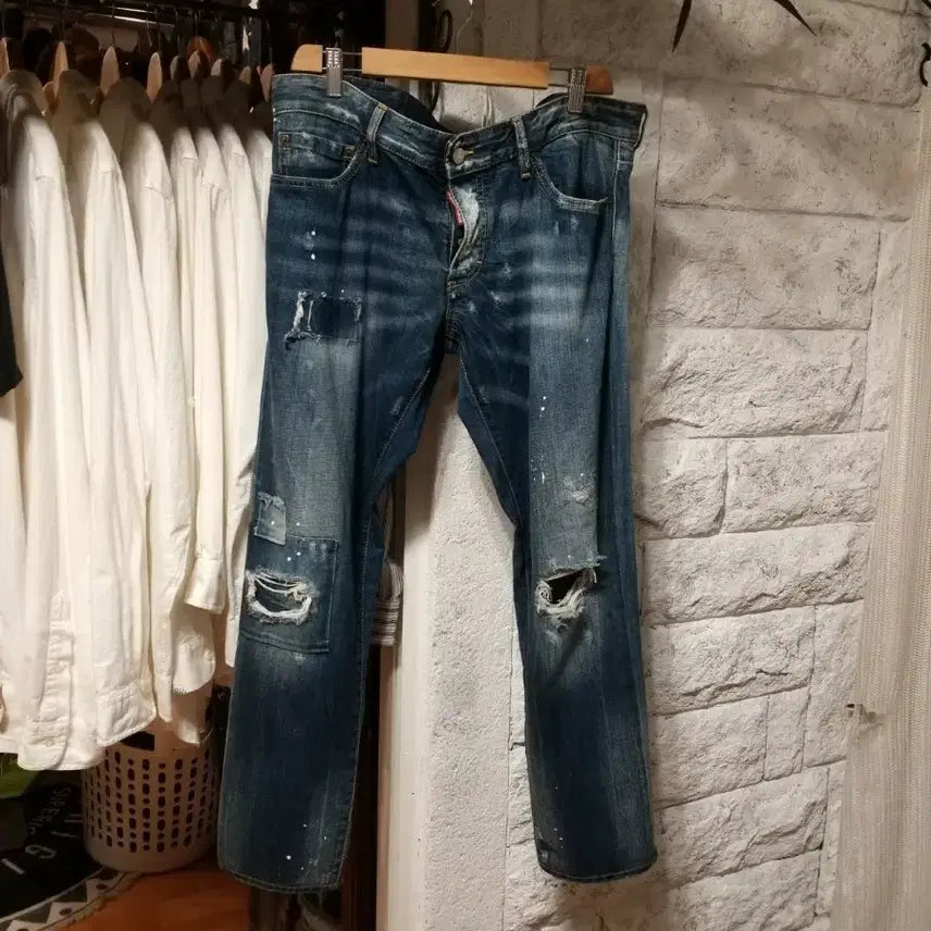 [BUNJANG] DSQUARED2 Distressed Patchwork Vintage Wash Jeans / 디스퀘어드2(정품) 빈티지워싱진 36