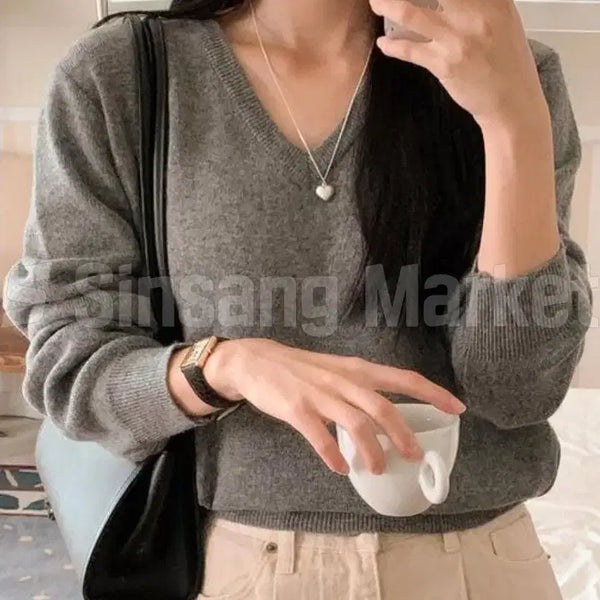 [BUNJANG] Kitsch V-Neck Knit Tee / [빠른발송] 키치 브이넥 니트 티 봄가을 대박상품