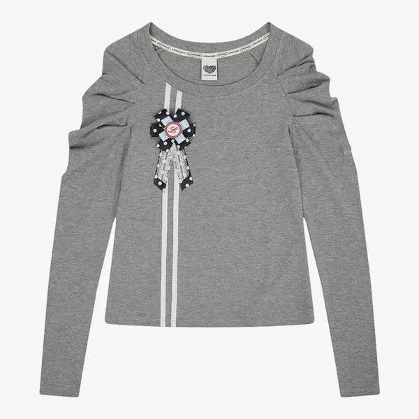 [BUNJANG] Love Is True Rosette Shirring Tee (Gray) / 러브이즈트루