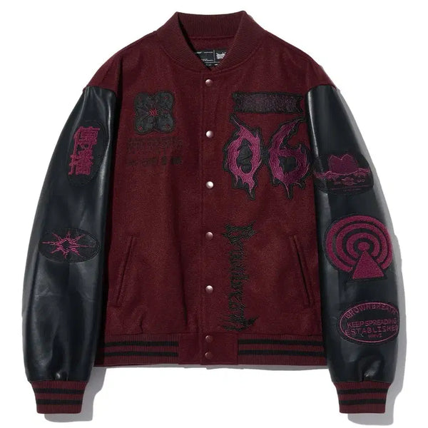 [BUNJANG] Brownbreath BB Patch Wine Varsity Jacket L / 브라운브레스 BB 패치 와인 바시티 자켓 L