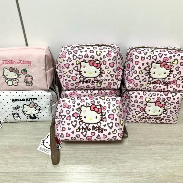 [BUNJANG] Sanrio Hello Kitty Leopard Pink White Dot Square Pouch Set (3 Types) / 산리오 헬로키티 호피 핑크 화이트 도트 사각 파우치 3종