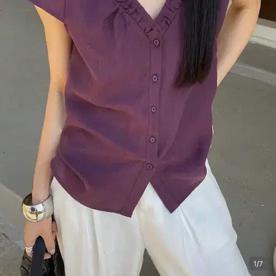 [BUNJANG] DAZY Purple Shirring Blouse / 쉬인 DAZY 퍼플 셔링 블라우스