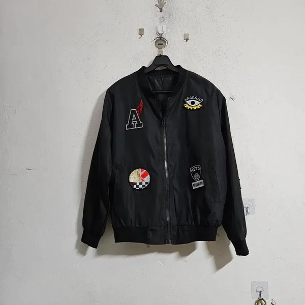 [BUNJANG] Black Baseball Jacket with Patch Detail / 야구점퍼 블랙 와펜 포인트