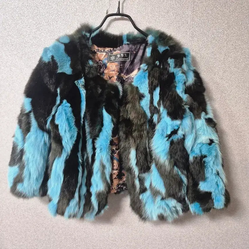 [BUNJANG] Natural Fur Color Patchwork Short Jacket / 천연모피 컬러 패치워크 퍼 숏자켓 블루 블랙