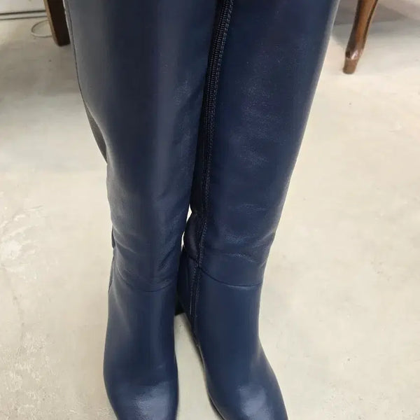 [BUNJANG] Navy Leather Long Boots / 네이비 롱부츠