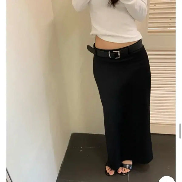 [BUNJANG] Low Pinter Long Skirt Black / 로우 핀터 롱스커트