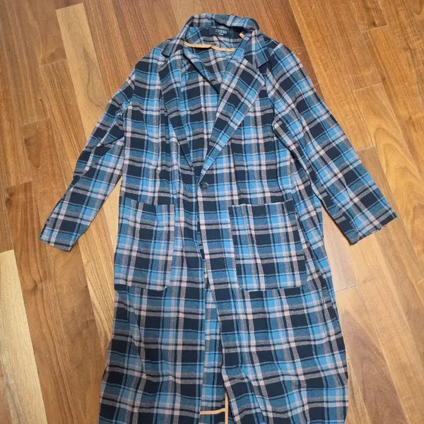 [BUNJANG] Hound Check Long Coat Blue / 하운드체크 롱 코트 블루