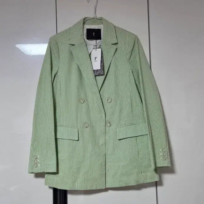 [BUNJANG] Renoma Striped Double-Button Jacket - Mint / 새상품/레노마 스트라이프 더블 버튼 재킷 연두