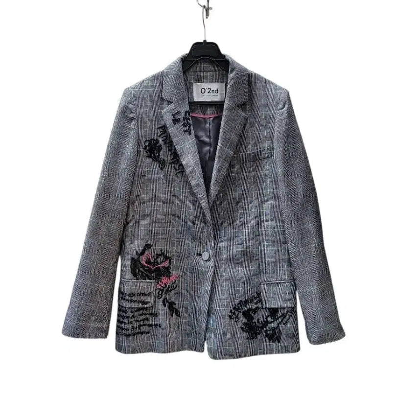 [BUNJANG] O'2nd Check Pattern Embroidered Tailored Jacket / 오즈세컨(O'2nd) 브랜드의 체크 패턴 자켓