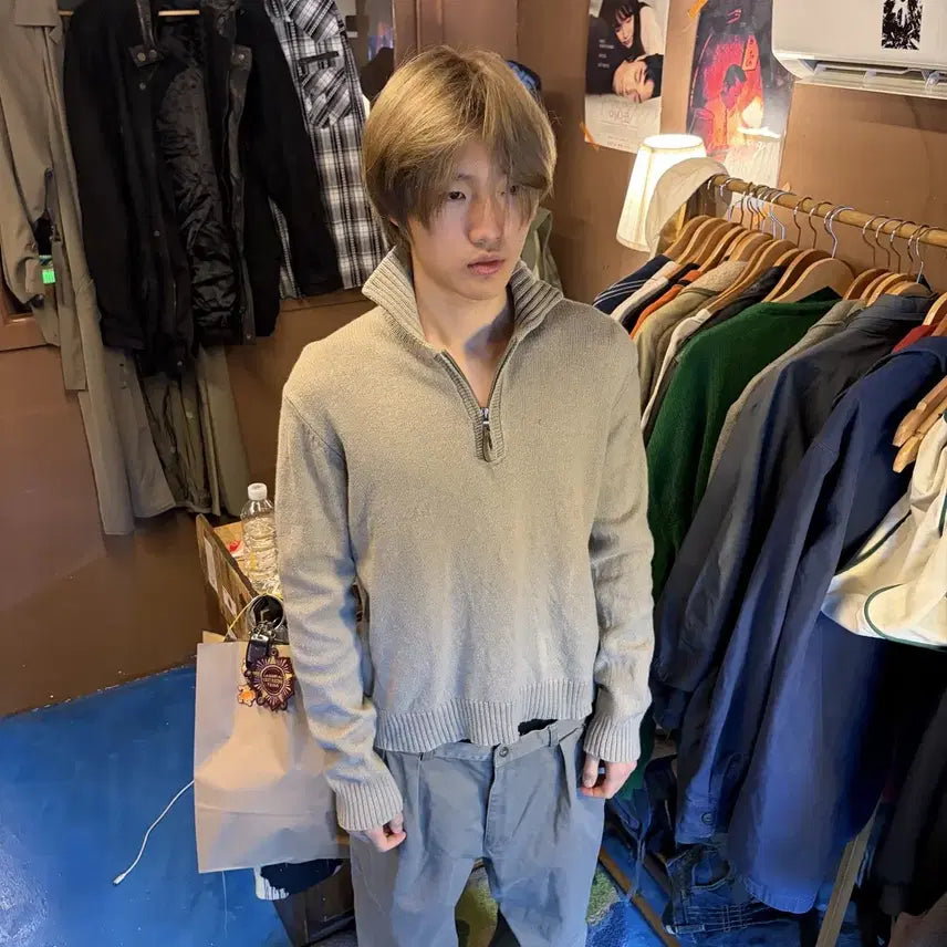 [BUNJANG] Armani Exchange Wool Half-Zip Open Collar High-Neck Knit / ARMANI EXCHANGE 울 하프집업 오픈카라 하이넥 니트
