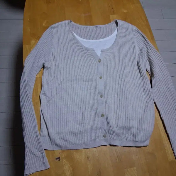 [BUNJANG] Ribbed Round Knit Cardigan Beige / 골지 라운드 니트 가디건 베이지   레이어드