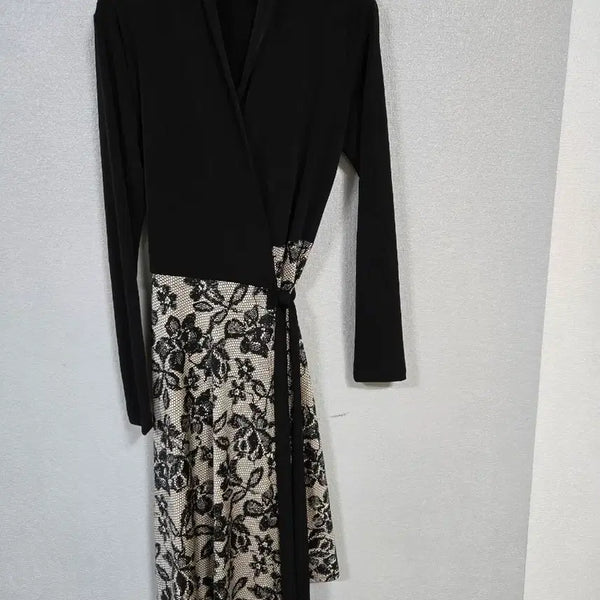 [BUNJANG] Color Block Flower Pattern Wrap Dress Size 66 / 배색 플라워패턴 랩원피스 66