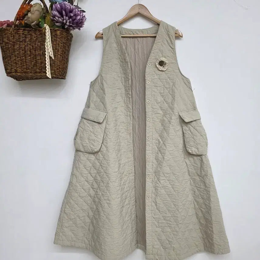 [BUNJANG] Quilted Pattern Long Vest / 퀄팅무늬 롱조끼 (코사지 코디용입니다