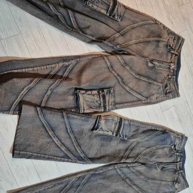 [BUNJANG] Couple's Cargo Wide Jeans Bundle Set / 커플 카고 와이드 청바지 일괄