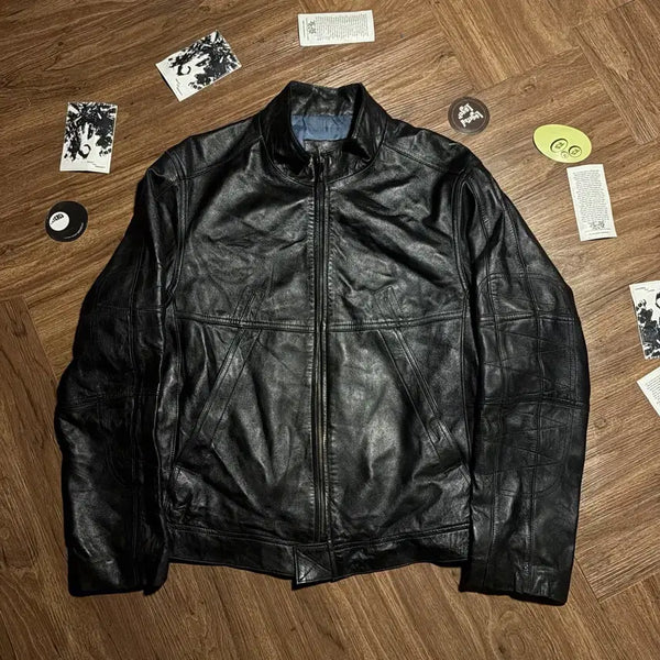 [BUNJANG] DELVECCHIO Lambskin Paneled Cafe Racer Jacket / DELVECCHIO 양가죽 패널드 카페레이서 자켓