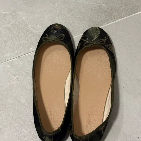 [BUNJANG] Bean Flat Black Leaf Shoes / 콩나무 플랫 230