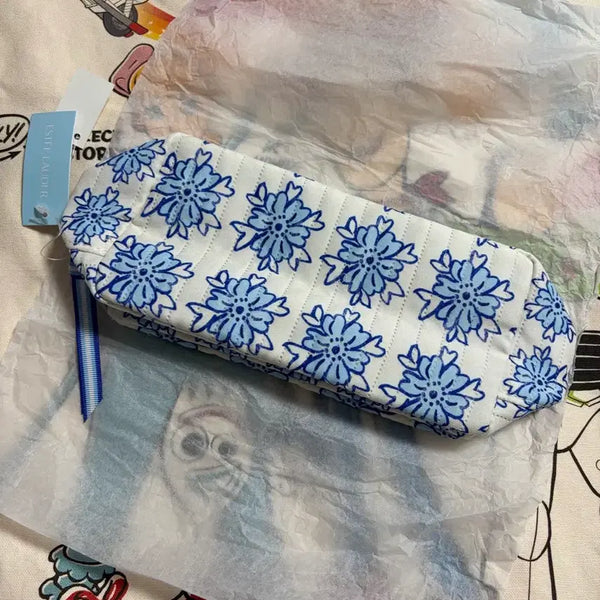 [BUNJANG] Estée Lauder Blue Flower Pattern Pouch / [새상품] 에스티로더 파우치 블루 플라워 패턴