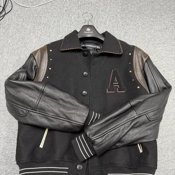 [BUNJANG] Andersson Bell A Patch Wool & Leather Varsity Jacket / 앤더슨벨 A 패치 울 & 레더 바시티 자켓