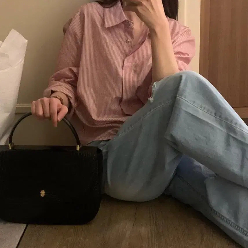 [BUNJANG] Objet Pol Stripe Blouse Shirt Red / objet 오브제 폴 스트라이프 블라우스 셔츠 남방 레드