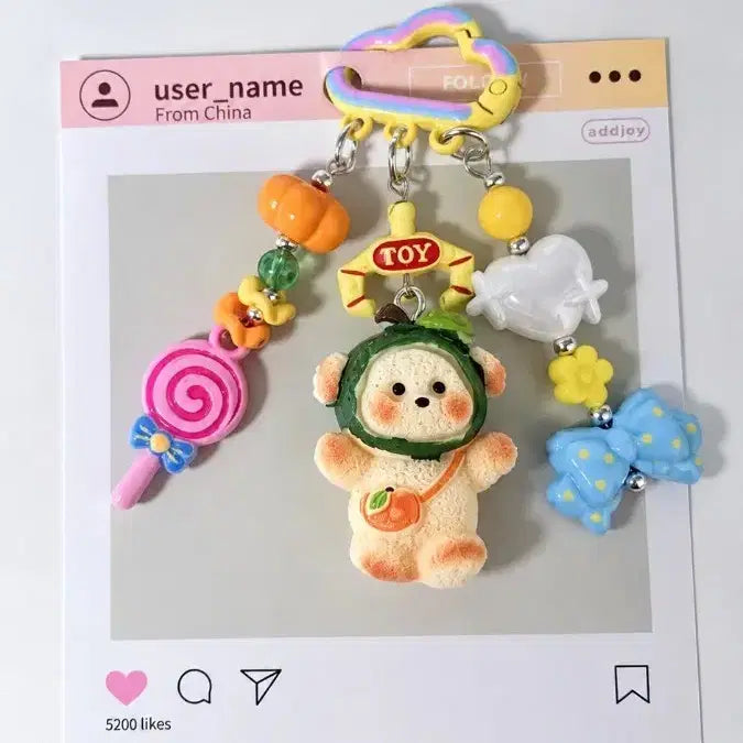[BUNJANG] Handmade Orange Dog Charm Keychain / 귤 강아지 수제 키링
