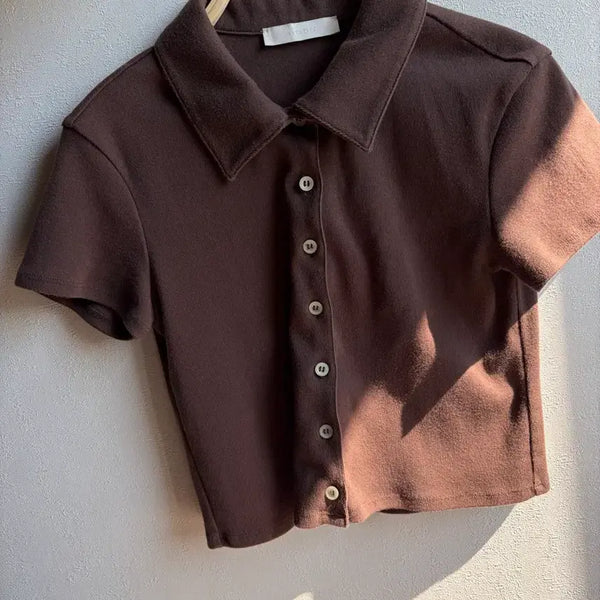 [BUNJANG] Amomento Cropped T-Shirt Brown / 아모멘토 크롭티