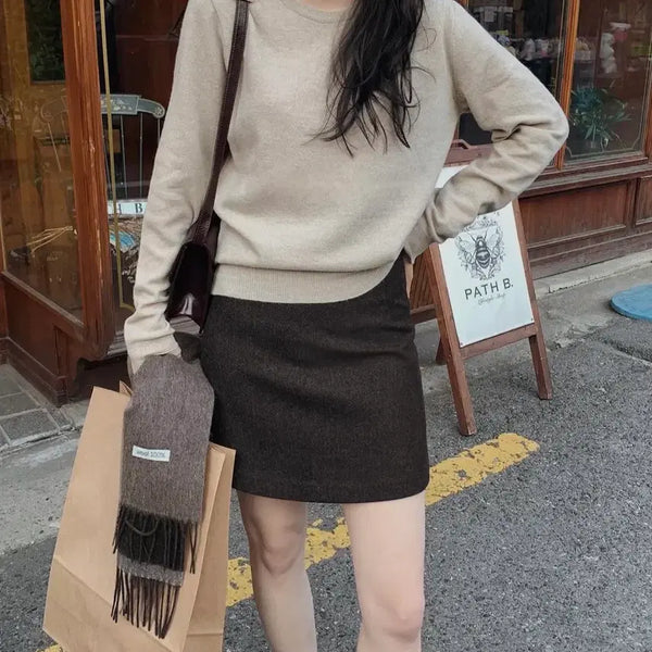 [BUNJANG] Slowand Herringbone Wool Skirt / 슬로우앤드 탄탄핏 헤링본 울스커트