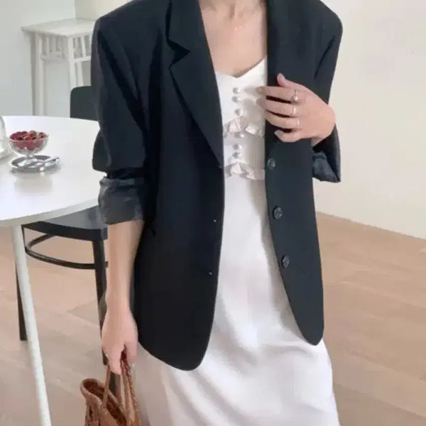 [BUNJANG] Black Oversized Women's Jacket / 태향옷장/블랙 오버핏 여성 자켓