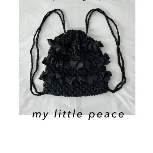 [BUNJANG] My Little Peace Ruffle String Backpack DIY Set - Black / 마이 리틀 피스 셔링 스트링 백팩DIY 세트 블랙
